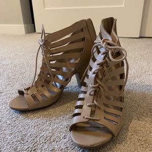 Lace up open toe booties